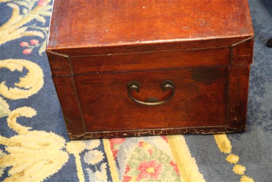 A Chinese lacquered leather trunk, W.2ft 7in.